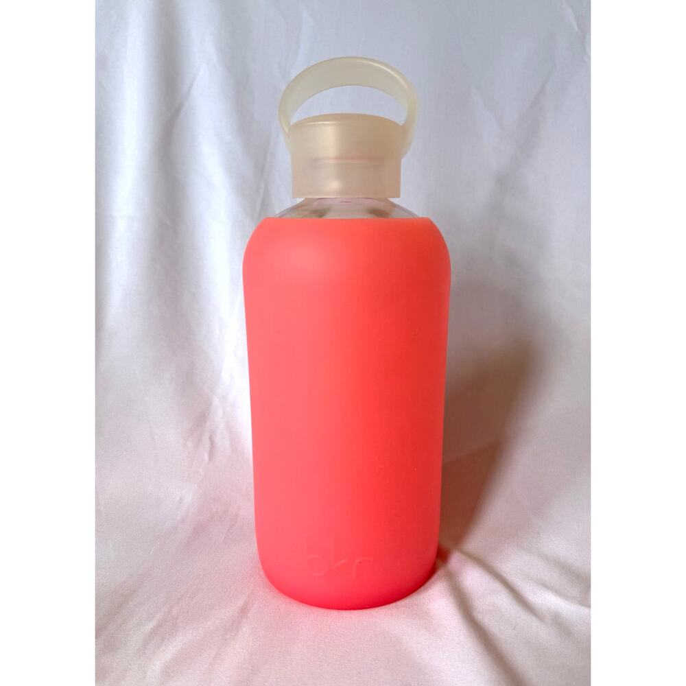Rosy bkr Glass Water Bottle Sheer Hot Pink Silicone Sleeve- Little 500ml/ 16oz.